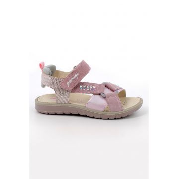 Sandale din piele intoarsa si material textil cu inchidere velcro