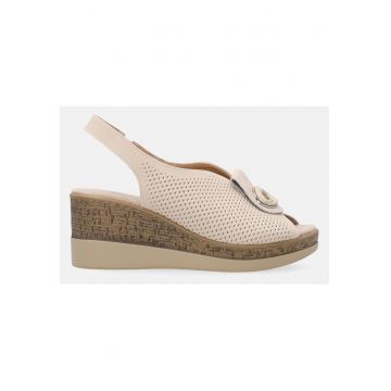 Sandale din piele naturala - cu talpa wedge si bareta cu elastic