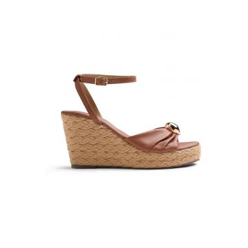Sandale-espadrile de piele cu platforma wedge Soudan - Maro