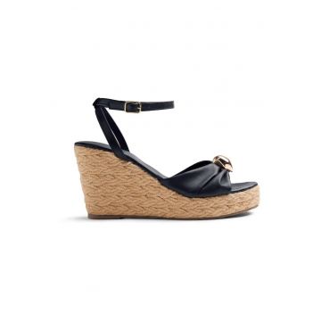 Sandale-espadrile de piele cu platforma wedge Soudan - Negru