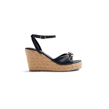 Sandale-espadrile de piele cu platforma wedge Soudan - Negru
