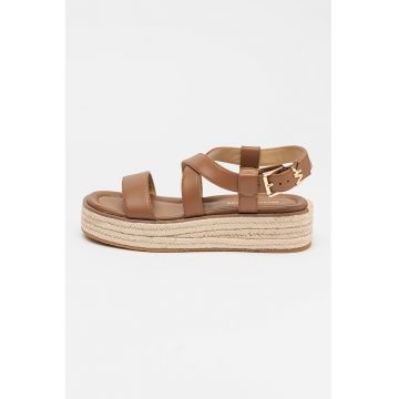 Sandale-espadrile din piele cu talpa flatform Lynn - Maro scortisoara