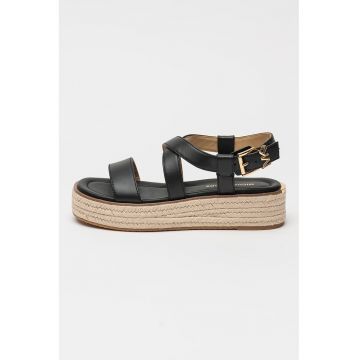 Sandale-espadrile din piele cu talpa flatform Lynn - Negru