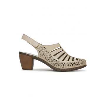 Sandale femei -  piele naturala - bej - toc clasic - Bej