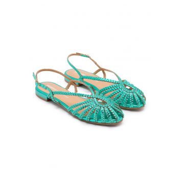 Sandale fisherman de piele cu aspect impletit - Albastru aquamarin