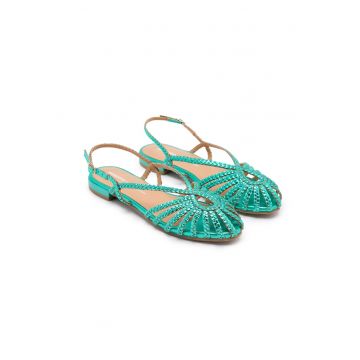 Sandale fisherman de piele cu aspect impletit - Albastru aquamarin