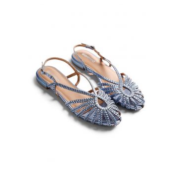 Sandale fisherman de piele cu aspect impletit - Albastru pastel