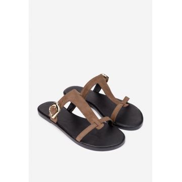 Sandale taupe piele intoarsa - Maro taupe