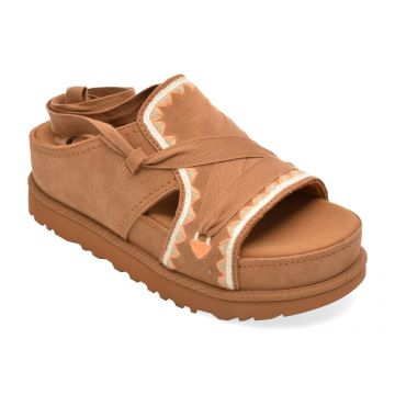 Sandale UGG maro, GOLDENSTAR HI ARTISTITCH, din piele intoarsa