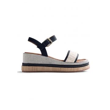 Sandale wedge - Alb/Negru