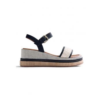 Sandale wedge - Alb/Negru