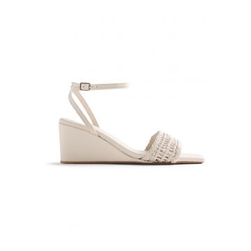 Sandale wedge de piele cu varf patrat Marereni - Alb murdar