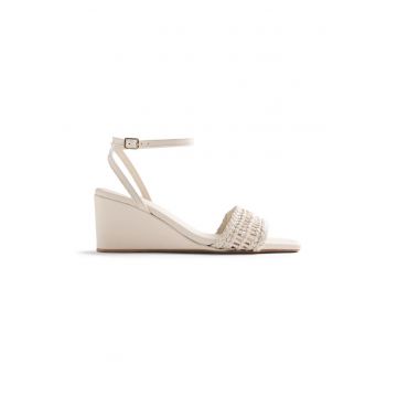 Sandale wedge de piele cu varf patrat Marereni - Alb murdar