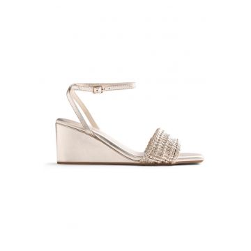 Sandale wedge de piele cu varf patrat Marereni - Auriu platinat