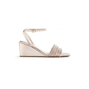 Sandale wedge de piele cu varf patrat Marereni - Auriu platinat