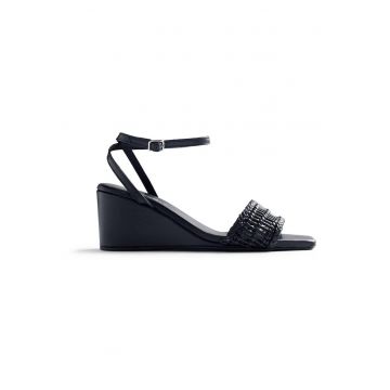 Sandale wedge de piele cu varf patrat Marereni - Negru