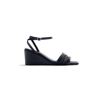 Sandale wedge de piele cu varf patrat Marereni - Negru