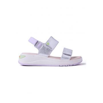 Sandale wedge de piele ecologica Shiny Sporty - Argintiu/Lila