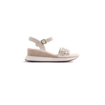 Sandale wedge de piele ecologica Wete - Alb murdar