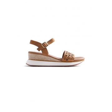 Sandale wedge de piele ecologica Wete - Maro