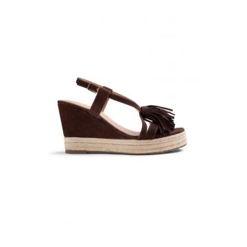 Sandale wedge de piele intoarsa Kilosa - Maro inchis