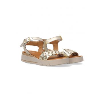 Sandale wedge din piele cu design impletit