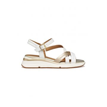 Sandale wedge din piele ecologica - Alb/Auriu deschis