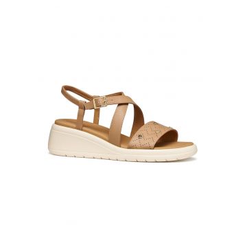Sandale wedge din piele ecologica - Bej inchis