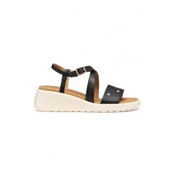 Sandale wedge din piele ecologica - Negru