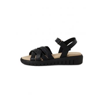Sandale wedge din piele - Negru