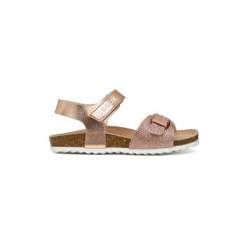 Sandale cu aspect metalic si velcro Adriel - Auriu rose
