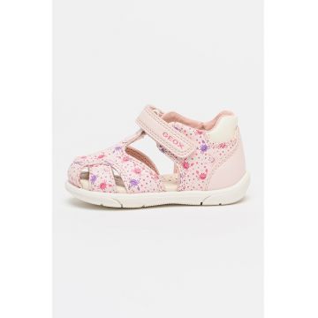 Sandale cu imprimeu grafic si velcro - Roz pastel