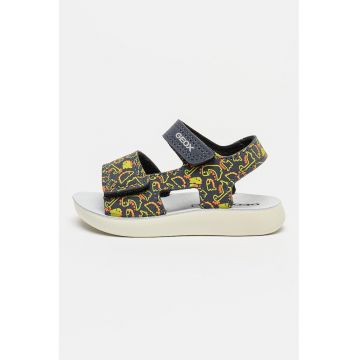 Sandale cu imprimeu si velcro - Verde lime/Bleumarin
