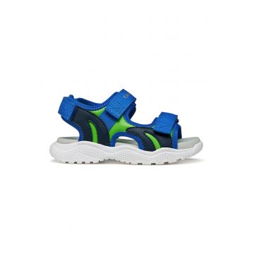 Sandale cu logo si velcro - Verde/Albastru royal