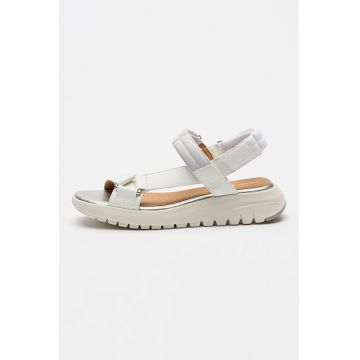 Sandale cu talpa wedge si inchidere velcro Flextride - Alb/Gri deschis