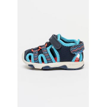 Sandale cu varf rotund si velcro - Albastru azur/Bleumarin