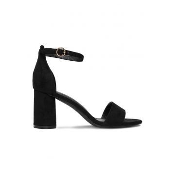 Sandale dama -  material textil - toc clasic - negru