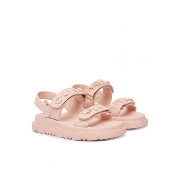 Sandale dama  piele ecologica - roz - talpa groasa - sistem inchidere Velcro