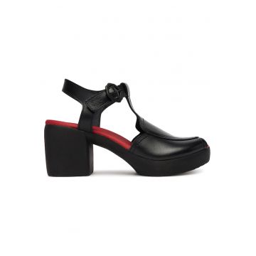 Sandale dama -  piele naturala - negru/rosu