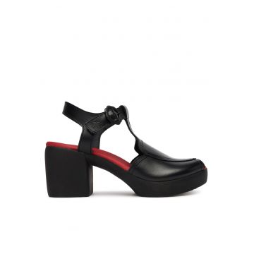 Sandale dama -  piele naturala - negru/rosu
