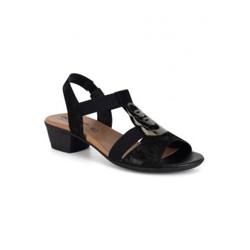 Sandale dama -  piele - toc subtire - negru