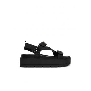 Sandale dama -  velcro - negru - textil