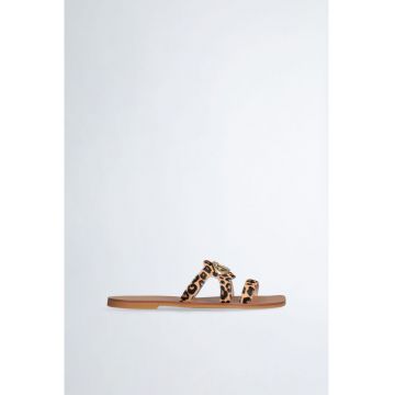 Sandale de piele cu animal print - Maro