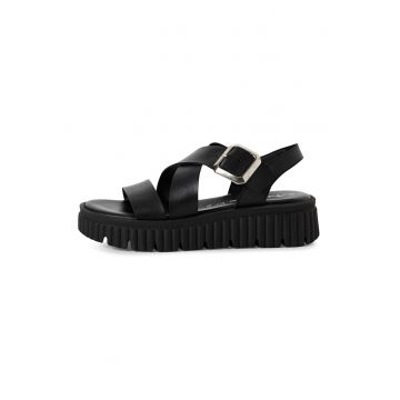 Sandale de piele cu barete incrucisate - Negru