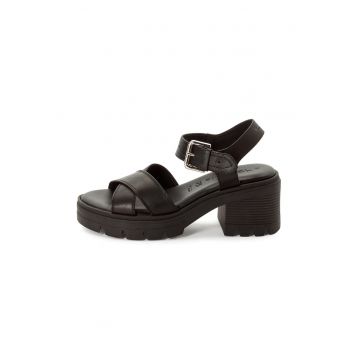 Sandale de piele cu toc masiv - Negru stins