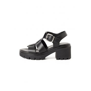 Sandale de piele cu toc masiv - Negru