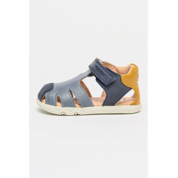 Sandale de piele cu velcro - Albastru prafuit