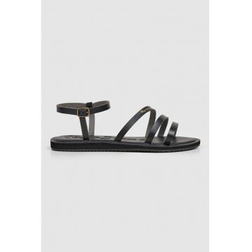 Sandale de piele ecologica cu logo discret - Negru/Negru stins