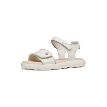 Sandale de piele ecologica cu velcro Puffypop - Alb fildes/Lila