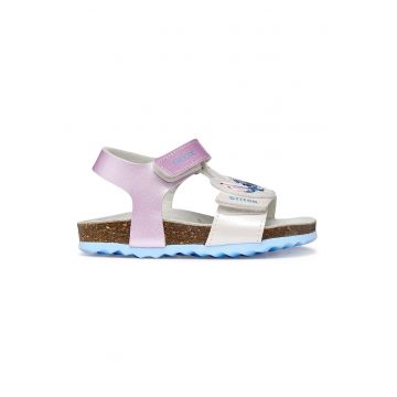 Sandale de piele ecologica cu velcro - Roz/Argintiu